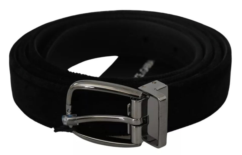 Black Velvet Silver Tone Metal Buckle Men Belt-Dolce & Gabbana-LabelTerrace.com