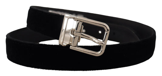 Black Velvet Silver Tone Metal Logo Buckle Belt-Dolce & Gabbana-LabelTerrace.com