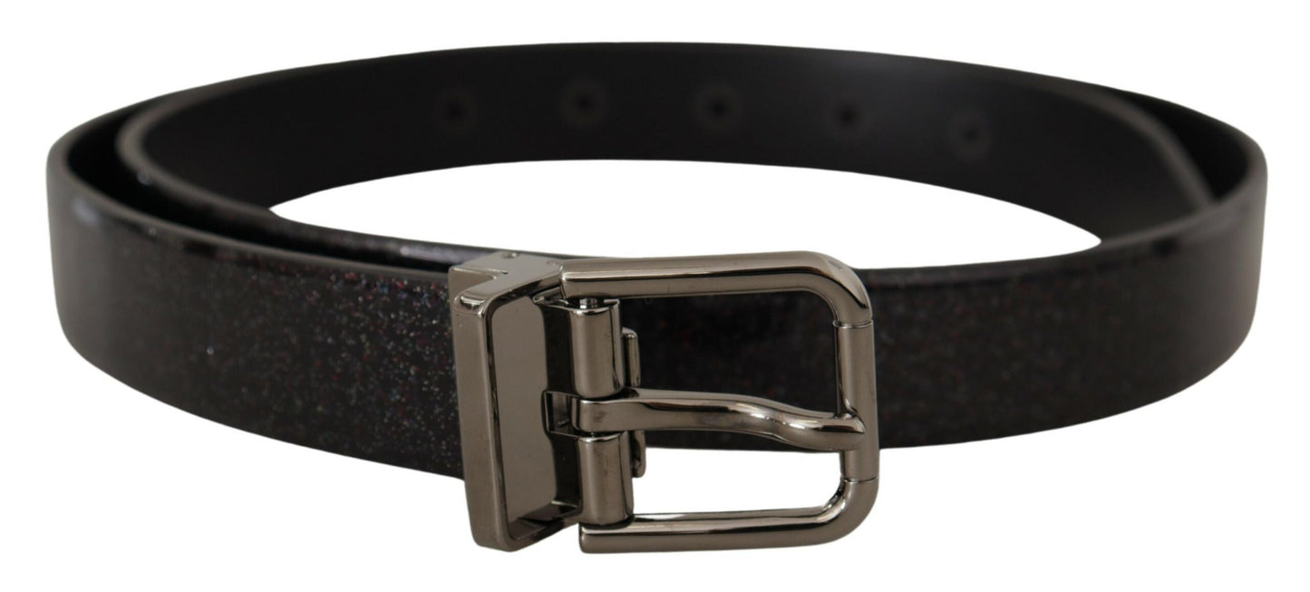 Black Vernice Puntinata Leather Silver Tone Metal Belt-Dolce & Gabbana-LabelTerrace.com