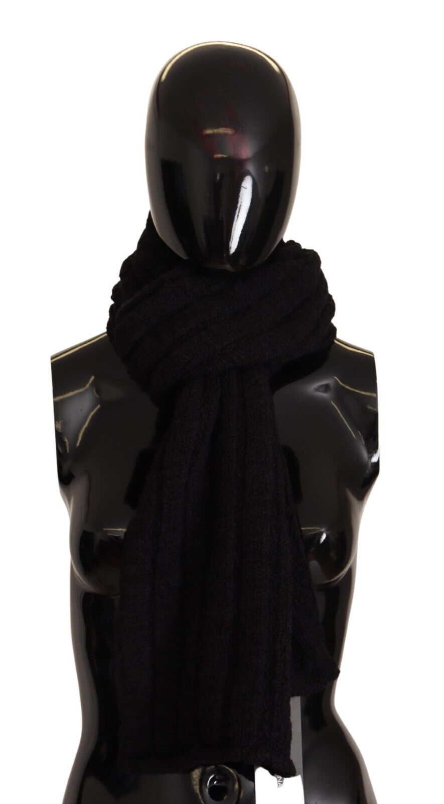 Black Virgin Wool Knitted Unisex Warmer Shawl Scarf-Dolce & Gabbana-LabelTerrace.com