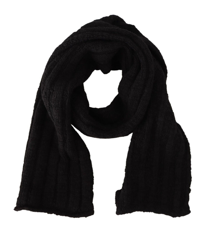 Black Virgin Wool Knitted Unisex Warmer Shawl Scarf-Dolce & Gabbana-LabelTerrace.com