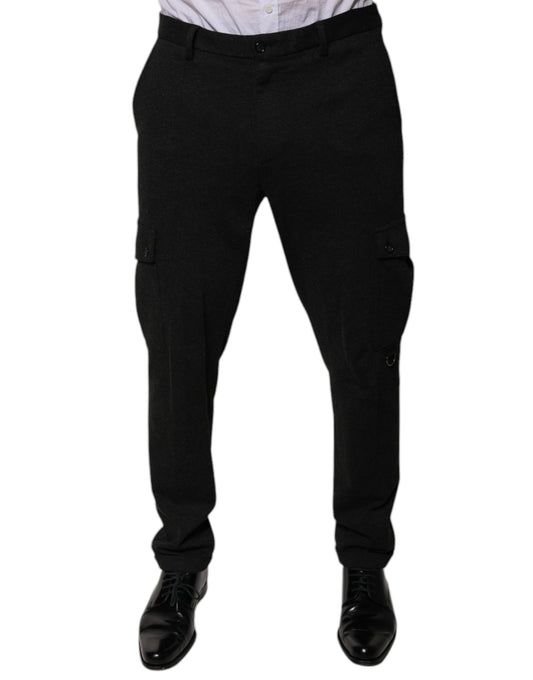 Black Viscose Cargo Men Casual Pants-Dolce & Gabbana-LabelTerrace.com
