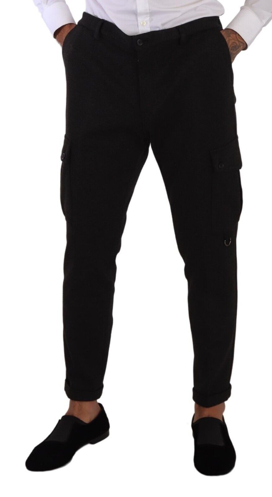 Black Viscose Cargo Skinny Men Trouser Pants-Dolce & Gabbana-LabelTerrace.com