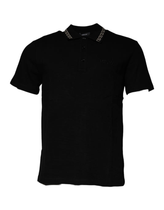 Black Viscose Collared Polo Short Sleeves T-shirt-Versace-LabelTerrace.com