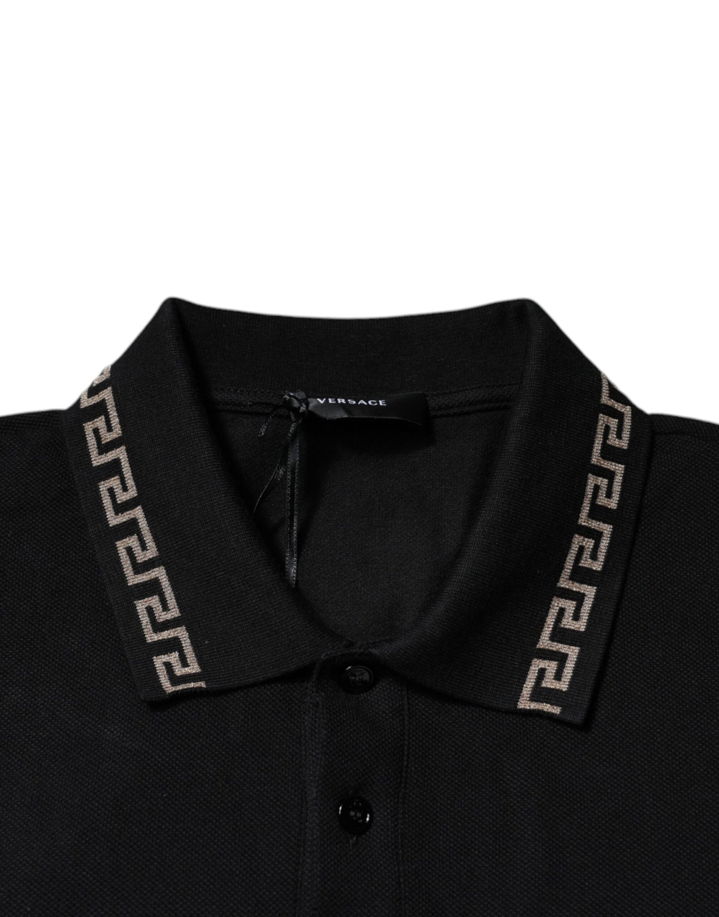 Black Viscose Collared Polo Short Sleeves T-shirt-Versace-LabelTerrace.com