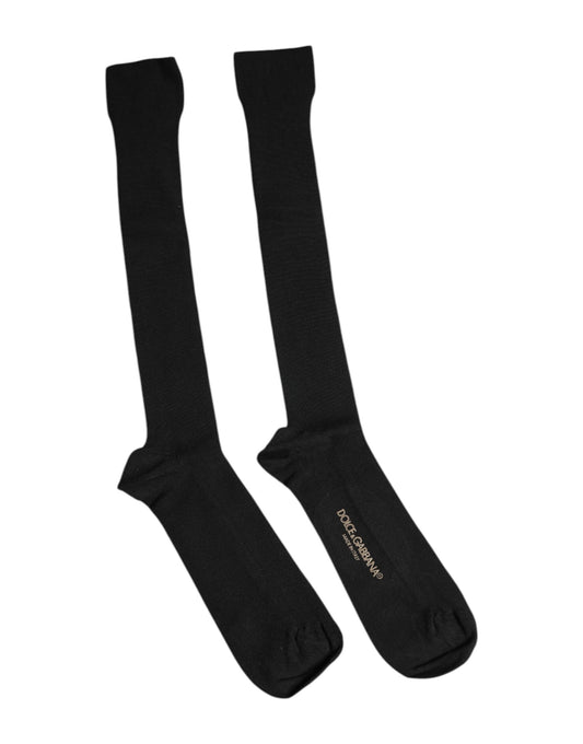 Black Viscose Logo Over The Calf Socks-Dolce & Gabbana-LabelTerrace.com