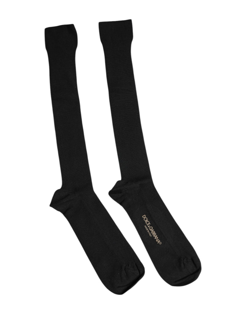 Black Viscose Logo Over The Calf Socks-Dolce & Gabbana-LabelTerrace.com