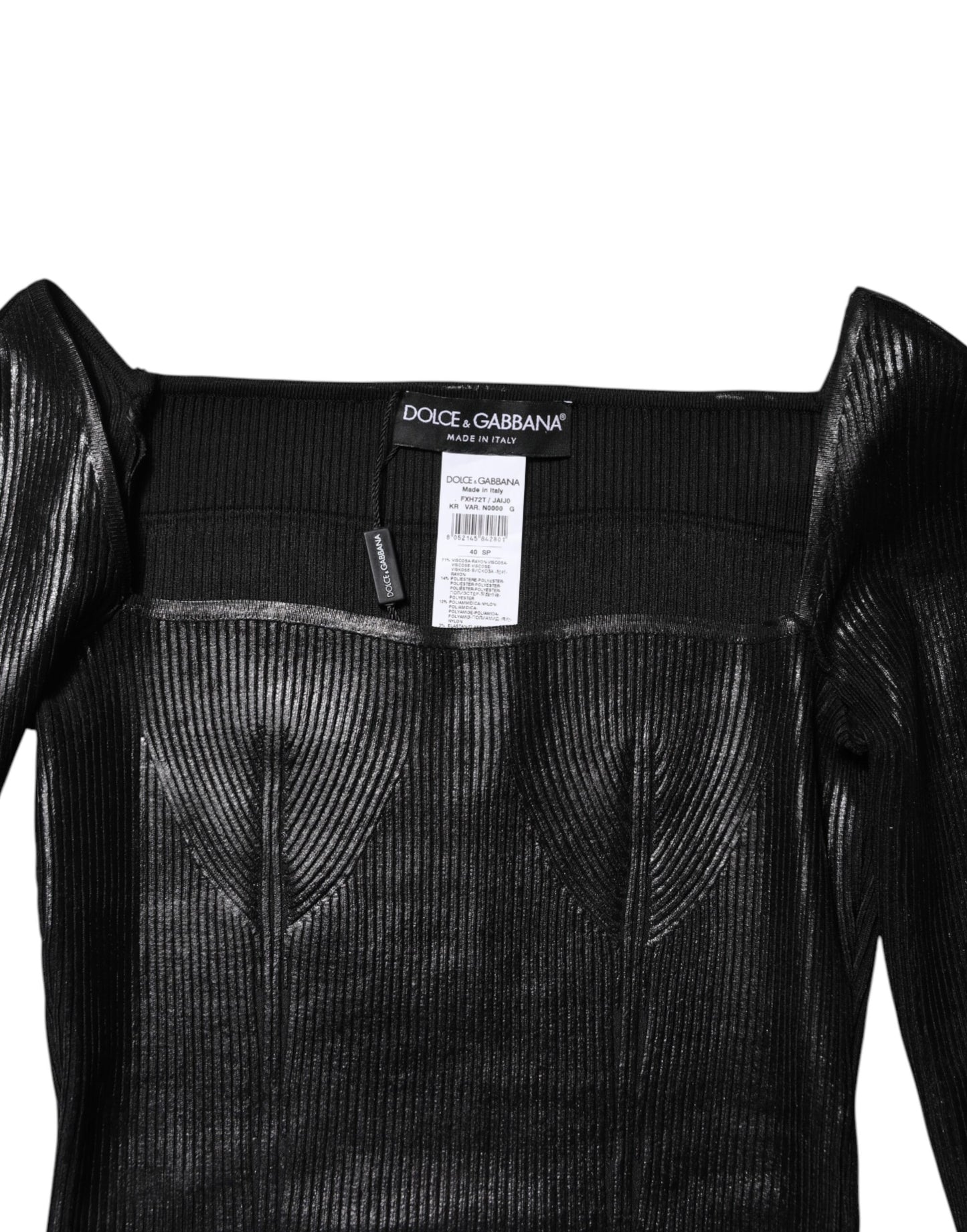 Black Viscose Long Sleeves Fitted Blouse Top