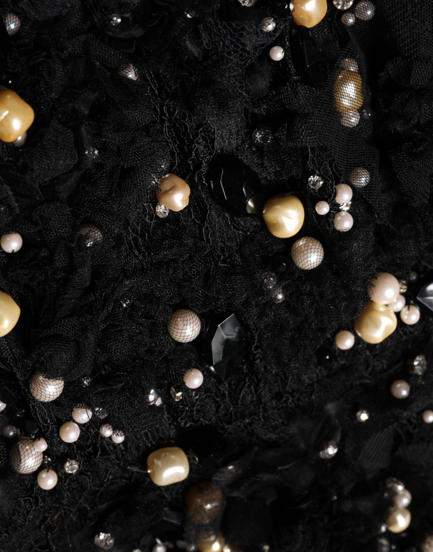 Black Viscose Pearl Embellishment Shift Dress-Dolce & Gabbana-LabelTerrace.com