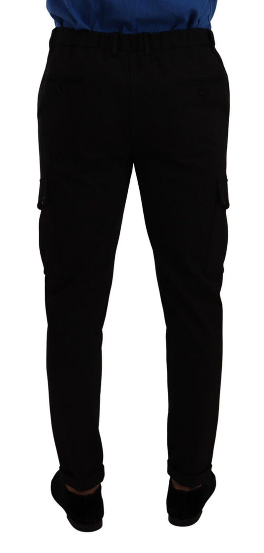 Black Viscose Skinny Cargo Trouser Pants-Dolce & Gabbana-LabelTerrace.com