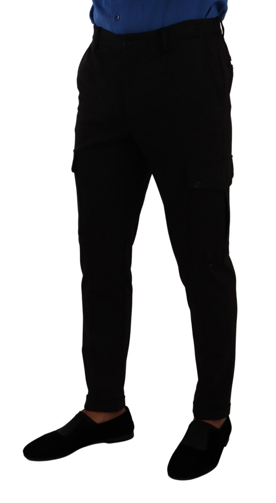 Black Viscose Skinny Cargo Trouser Pants-Dolce & Gabbana-LabelTerrace.com
