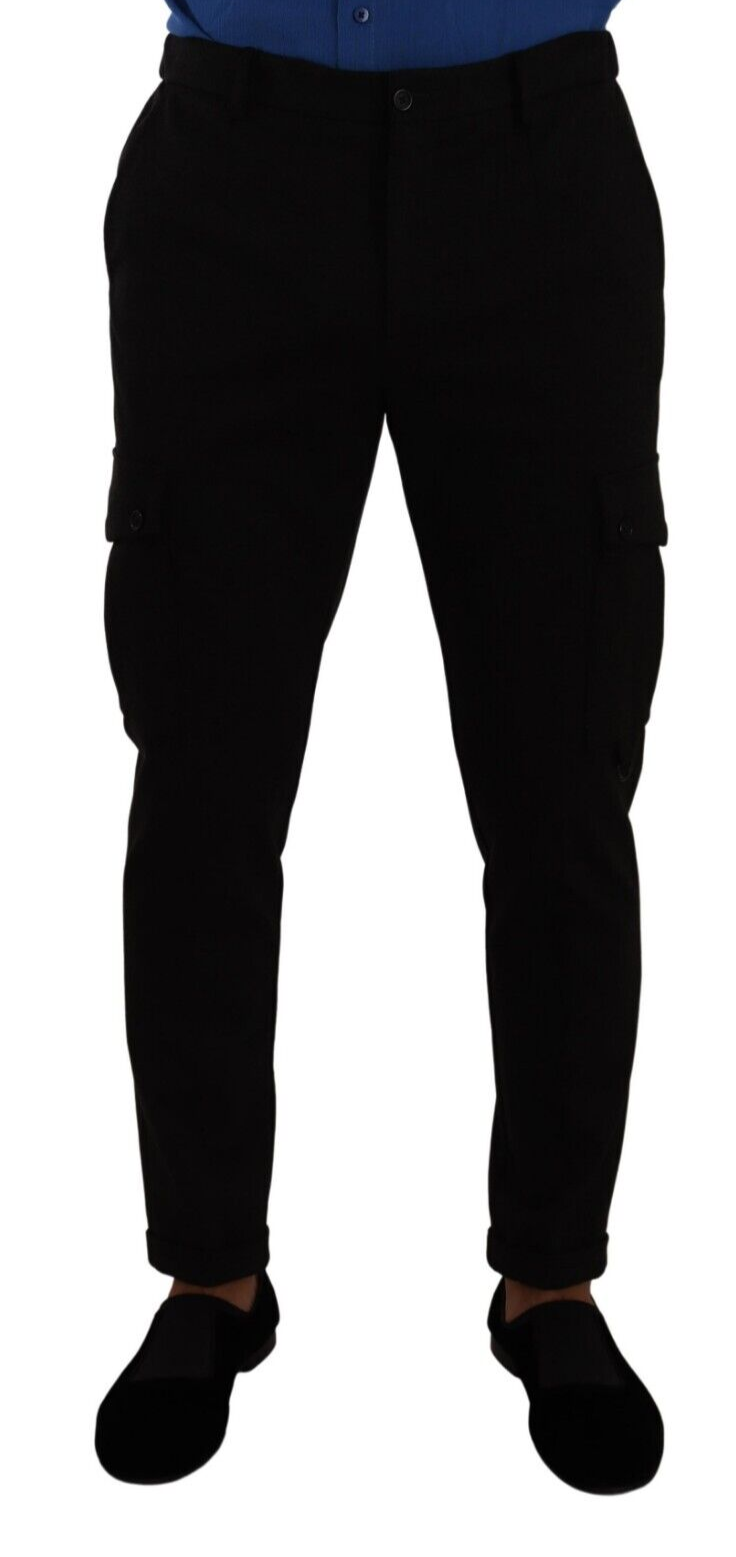 Black Viscose Skinny Cargo Trouser Pants-Dolce & Gabbana-LabelTerrace.com