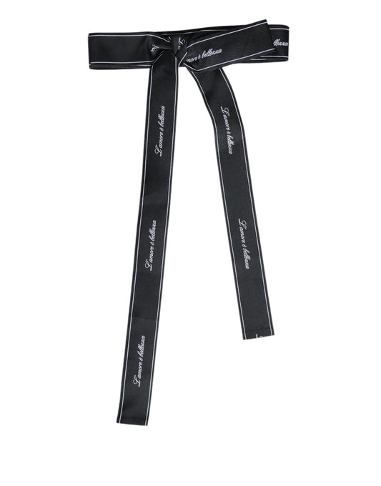 Black Waist Ribbon Wide Bow Logo Belt-Dolce & Gabbana-LabelTerrace.com