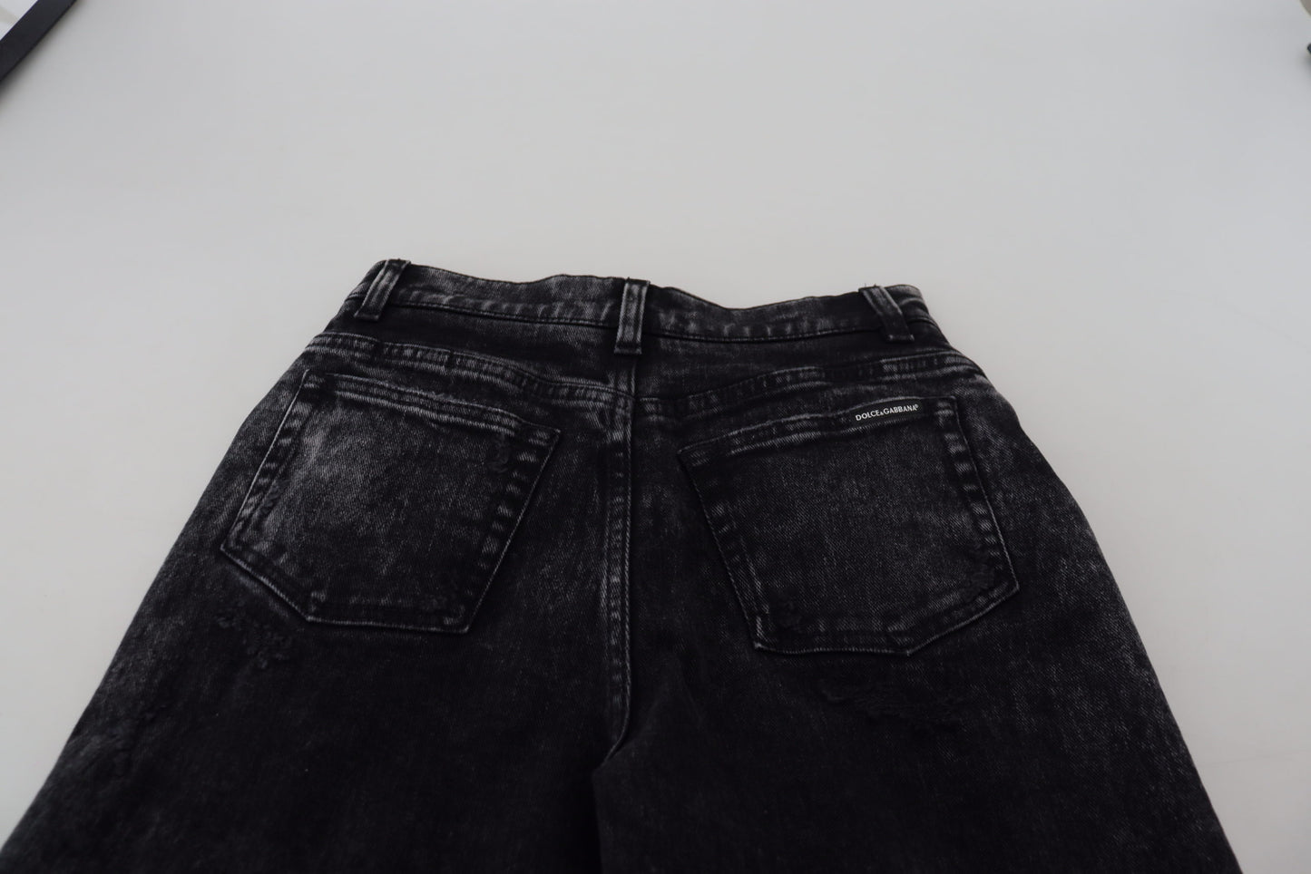 Black Washed Cotton High Waist Denim Jeans-Dolce & Gabbana-LabelTerrace.com