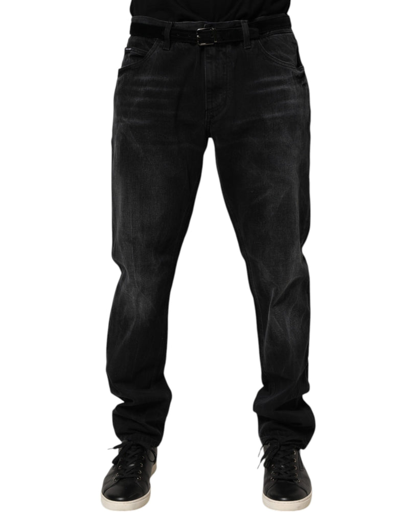 Black Washed Cotton Skinny Men Denim Jeans-Dolce & Gabbana-LabelTerrace.com