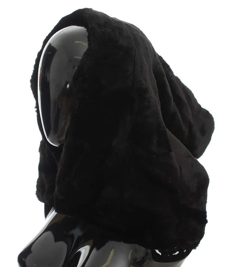 Black Weasel Fur Crochet Hood Scarf Hat-Dolce & Gabbana-LabelTerrace.com