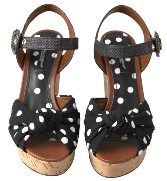 Black Wedges Polka Dotted Ankle Strap Shoes Sandals-Dolce & Gabbana-LabelTerrace.com