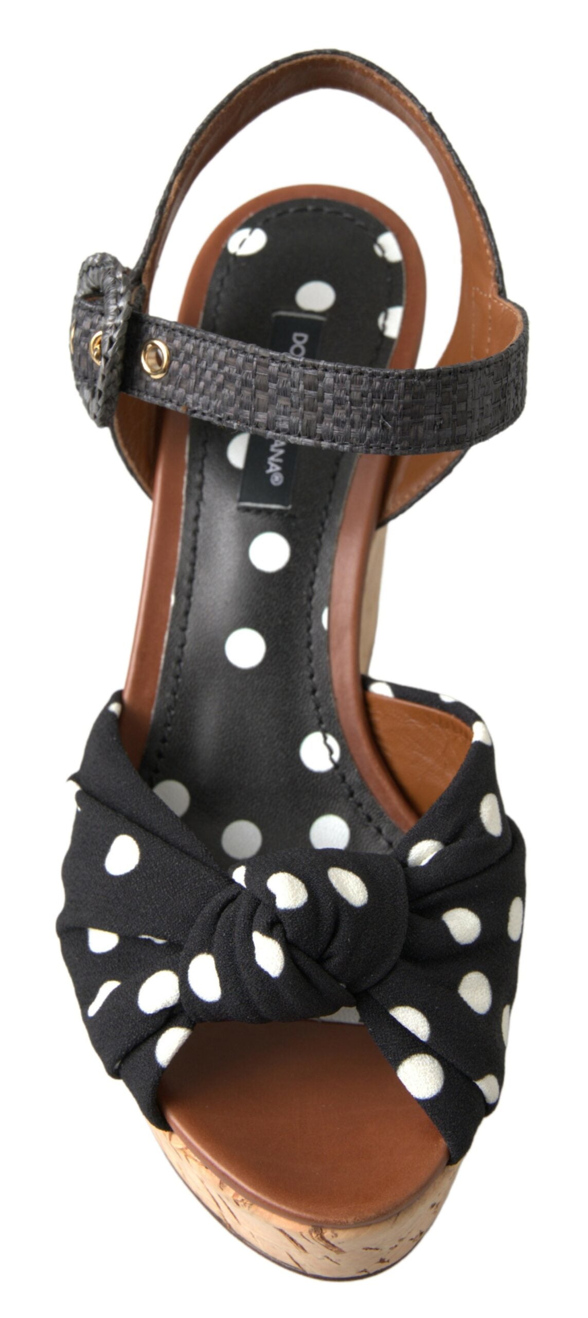 Black Wedges Polka Dotted Ankle Strap Shoes Sandals-Dolce & Gabbana-LabelTerrace.com