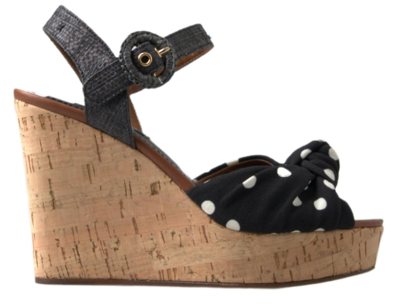 Black Wedges Polka Dotted Ankle Strap Shoes Sandals-Dolce & Gabbana-LabelTerrace.com