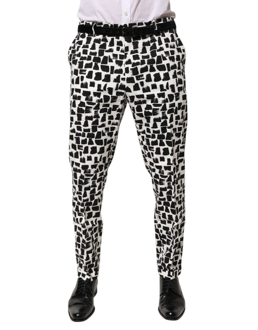 Black White Abstract Print Cotton Blend Pants-Dolce & Gabbana-LabelTerrace.com