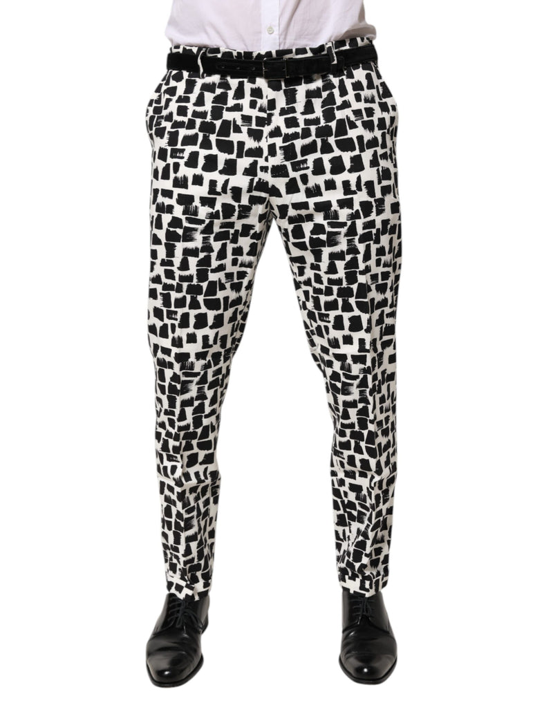 Black White Abstract Print Cotton Blend Pants-Dolce & Gabbana-LabelTerrace.com