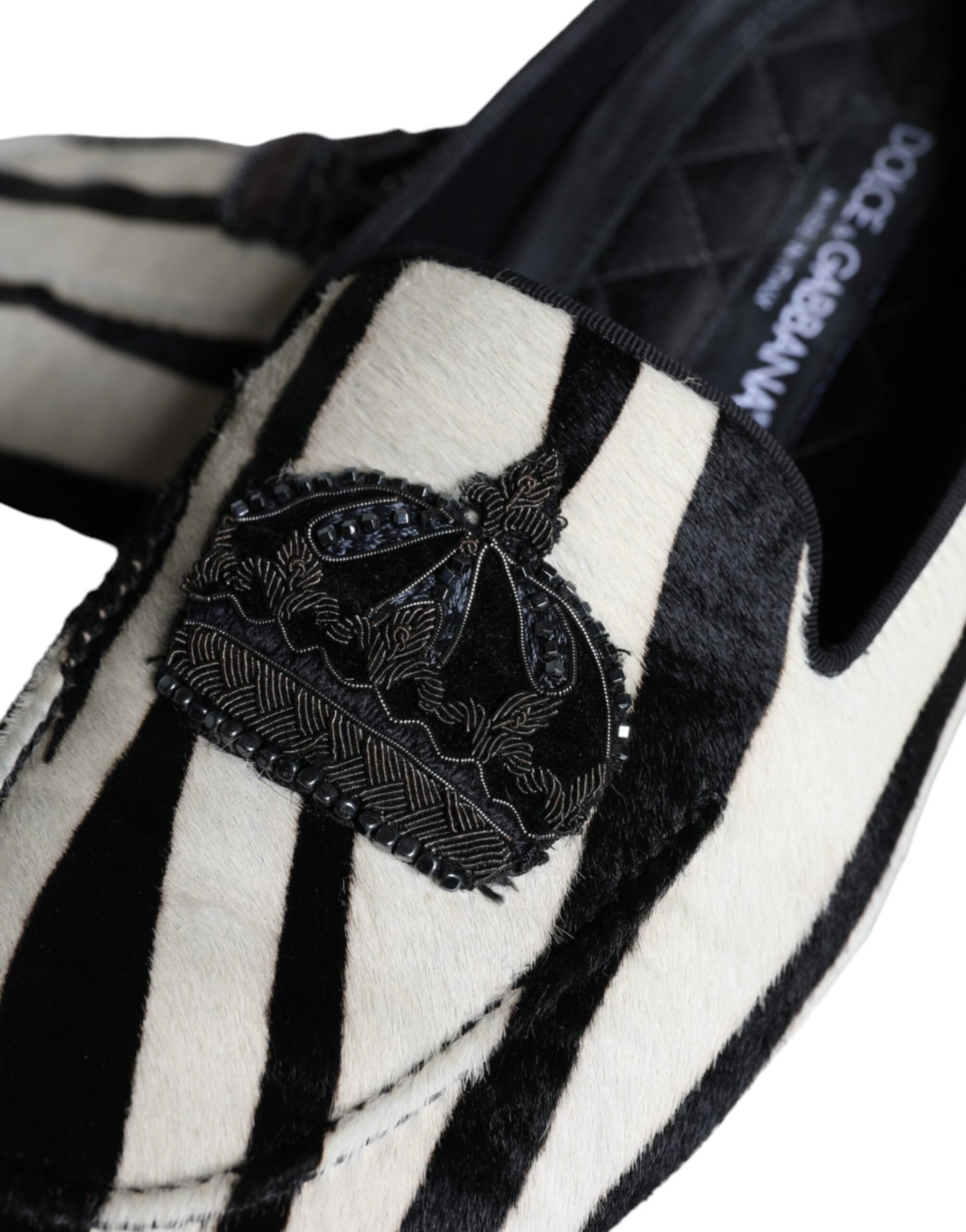 Black White Calf Fur Slip On Loafers Men Shoes-Dolce & Gabbana-LabelTerrace.com