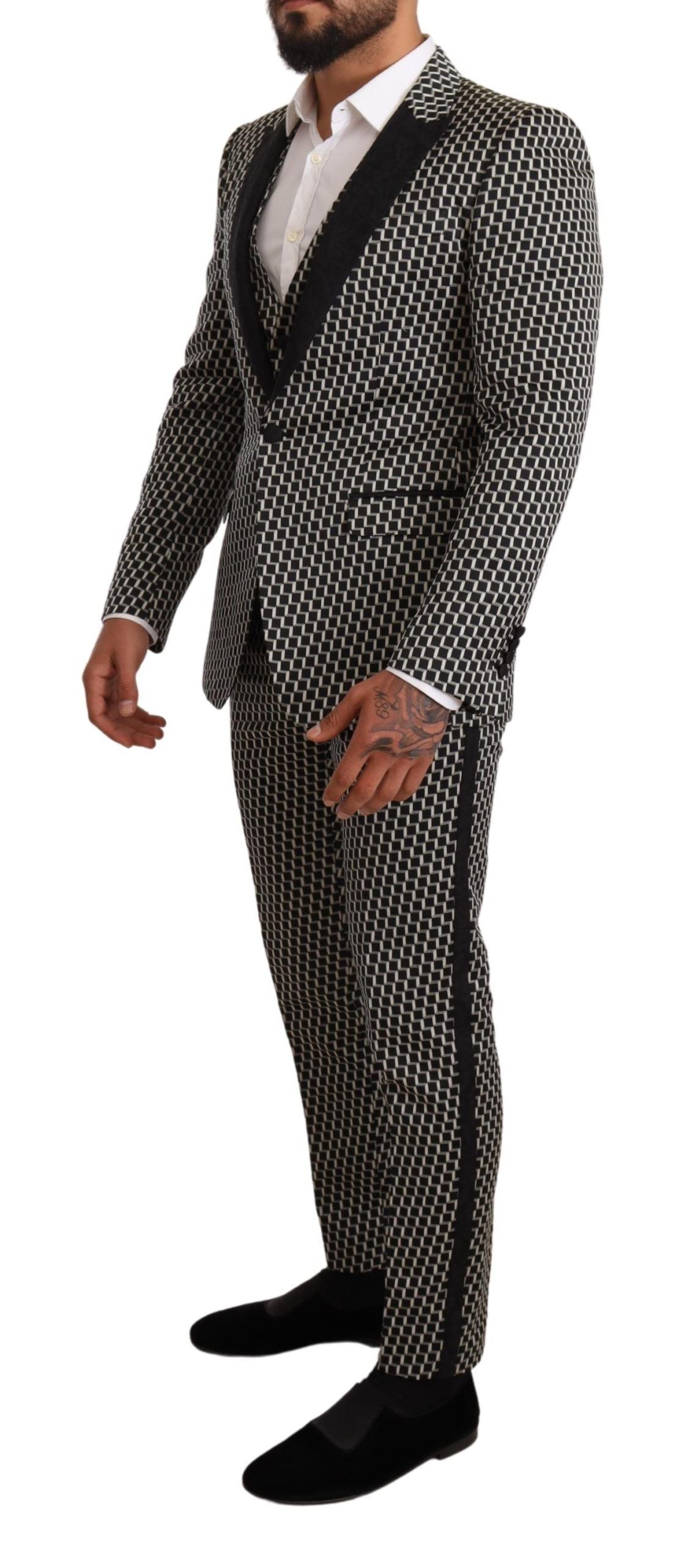 Black White Check 3 Piece Set MARTINI Suit-Dolce & Gabbana-LabelTerrace.com