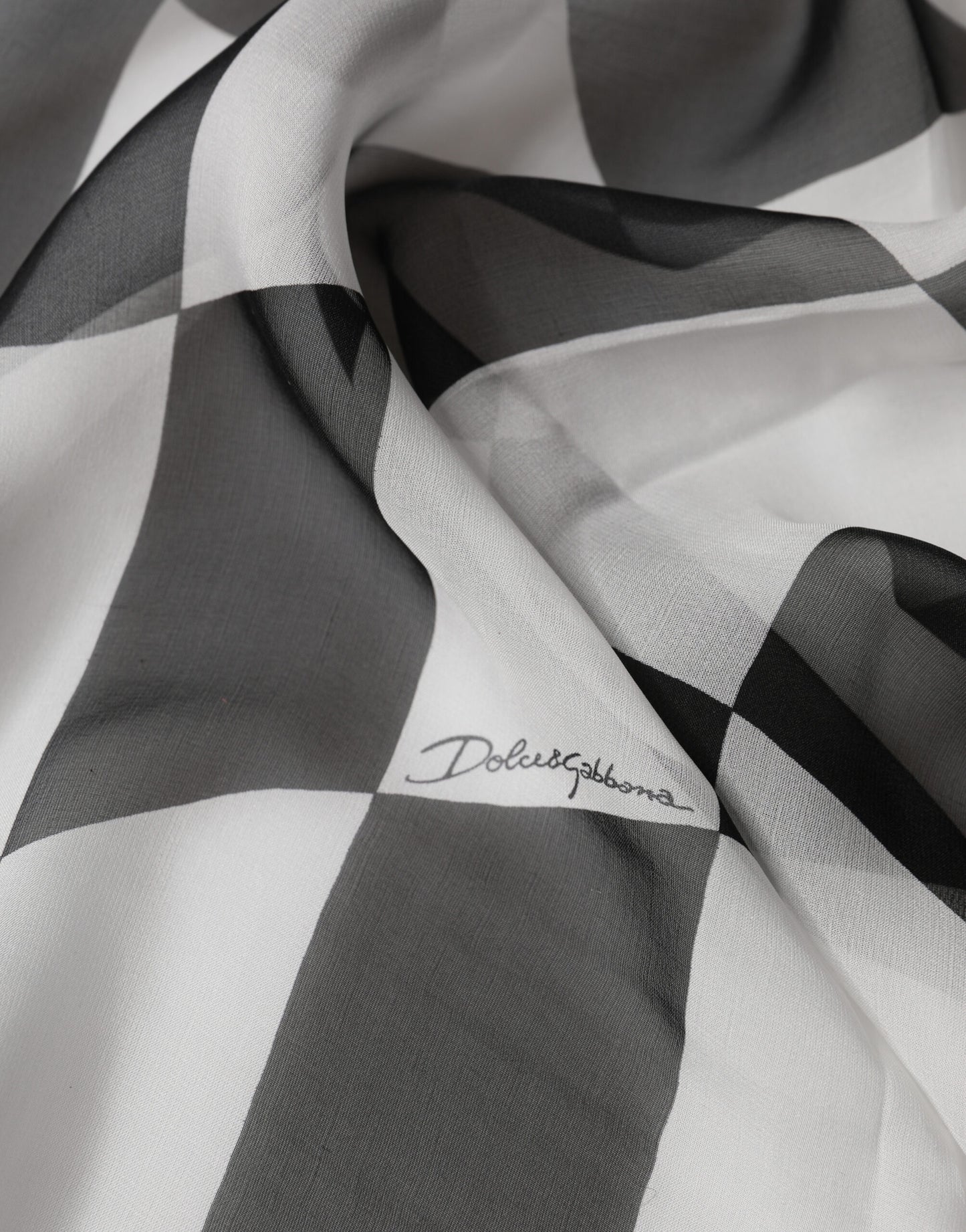 Black White Check Silk Wrap Foulard 133cm x 132cm Scarf