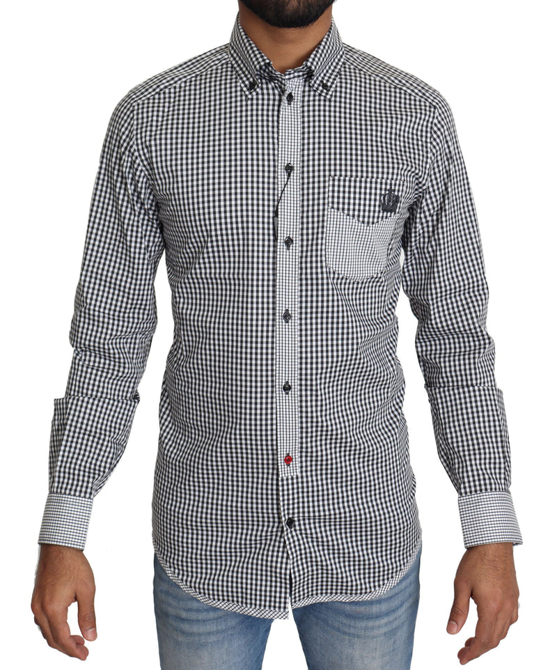 Black White Checkered Casual Shirt-Dolce & Gabbana-LabelTerrace.com