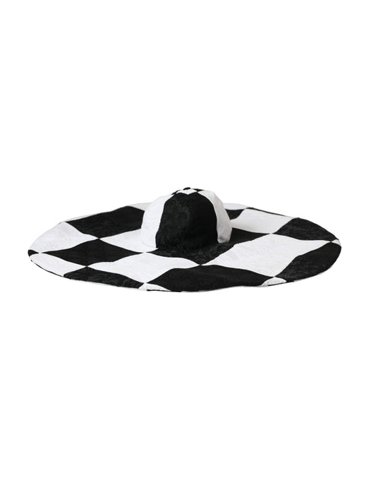 Black White Checkered Wide Brim Floppy Hat-Dolce & Gabbana-LabelTerrace.com