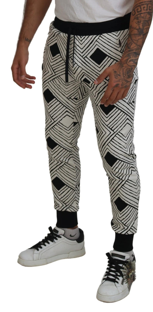 Black White Cotton Trousers Sport Pants-Dolce & Gabbana-LabelTerrace.com