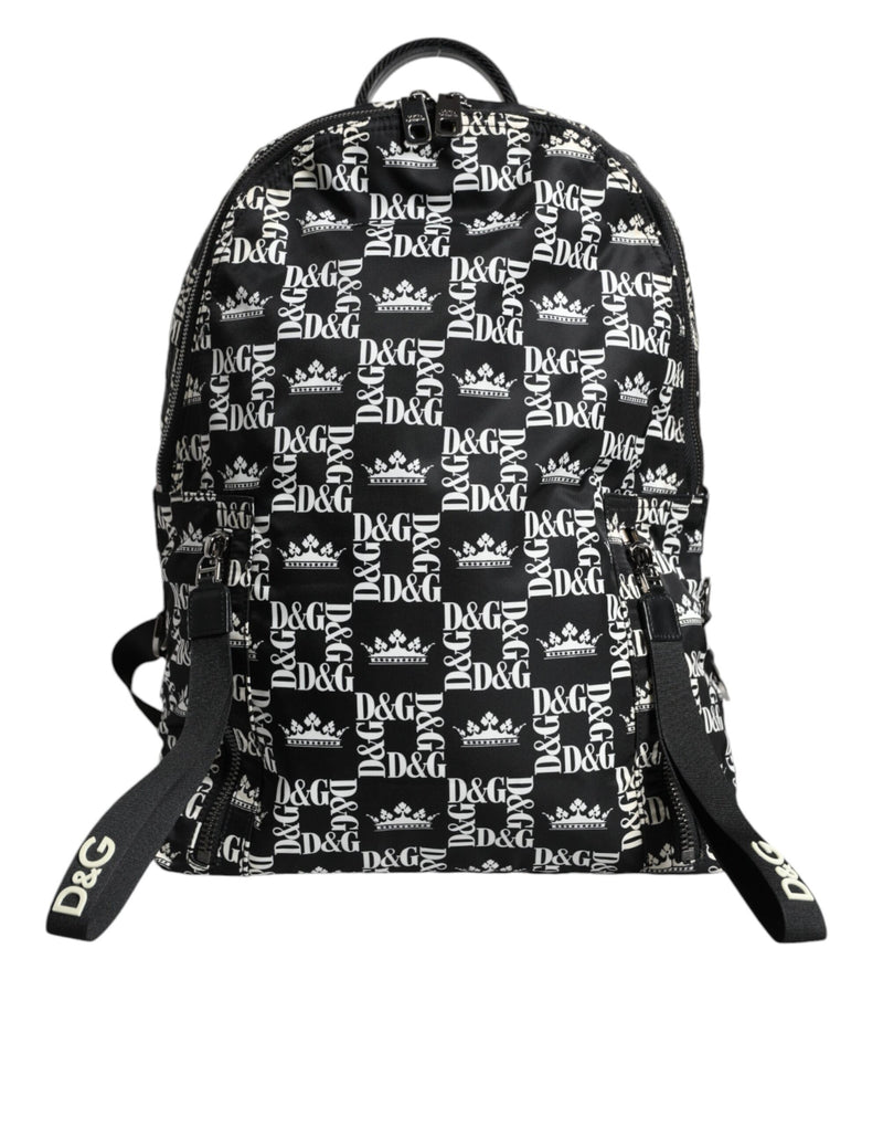 Black White DG Crown Logo Nylon Backpack Bag-Dolce & Gabbana-LabelTerrace.com
