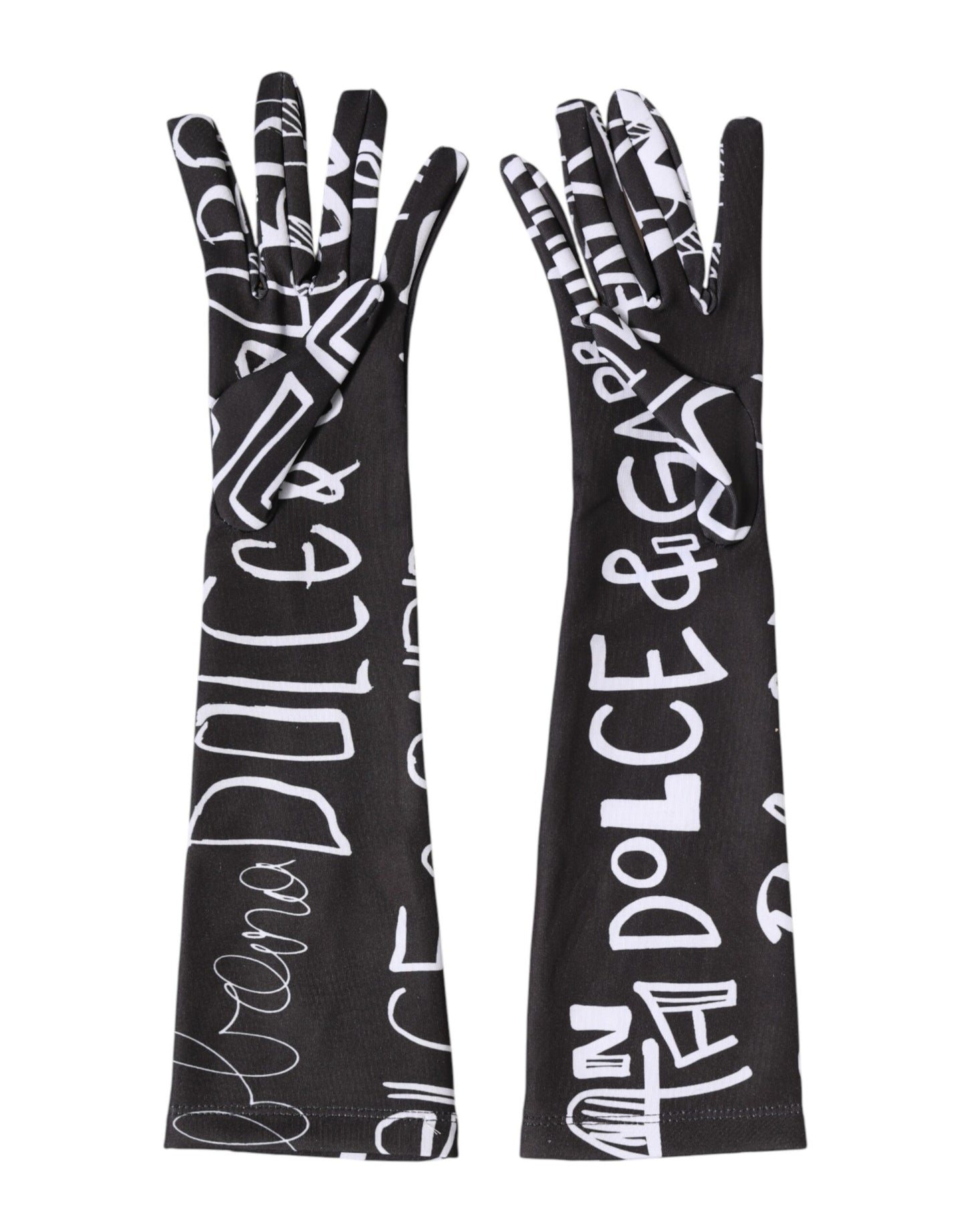 Black White DG Logo Elbow Length Mitten Gloves