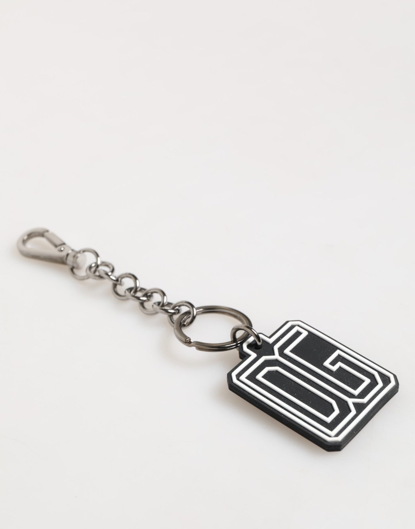 Black White DG Rubber Logo Silver Men Keychain Keyring-Dolce & Gabbana-LabelTerrace.com