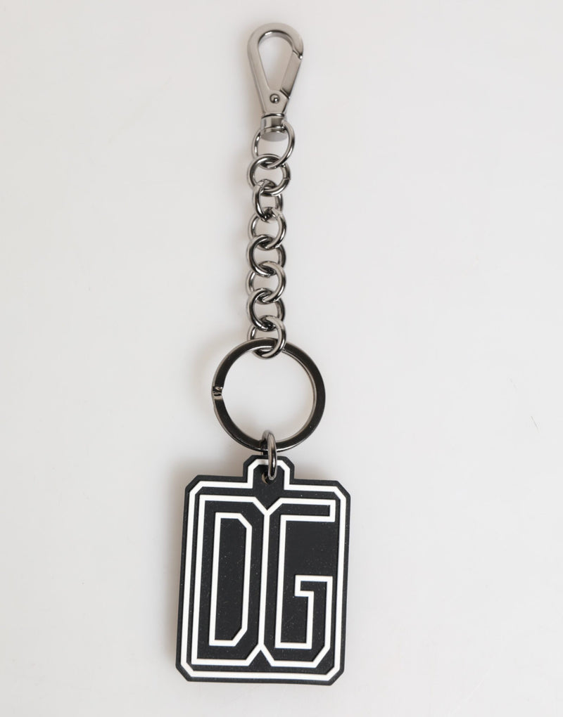 Black White DG Rubber Logo Silver Men Keychain Keyring-Dolce & Gabbana-LabelTerrace.com