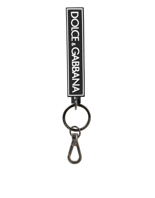 Black White DG Rubber Logo Silver Men's Holder Keyring-Dolce & Gabbana-LabelTerrace.com