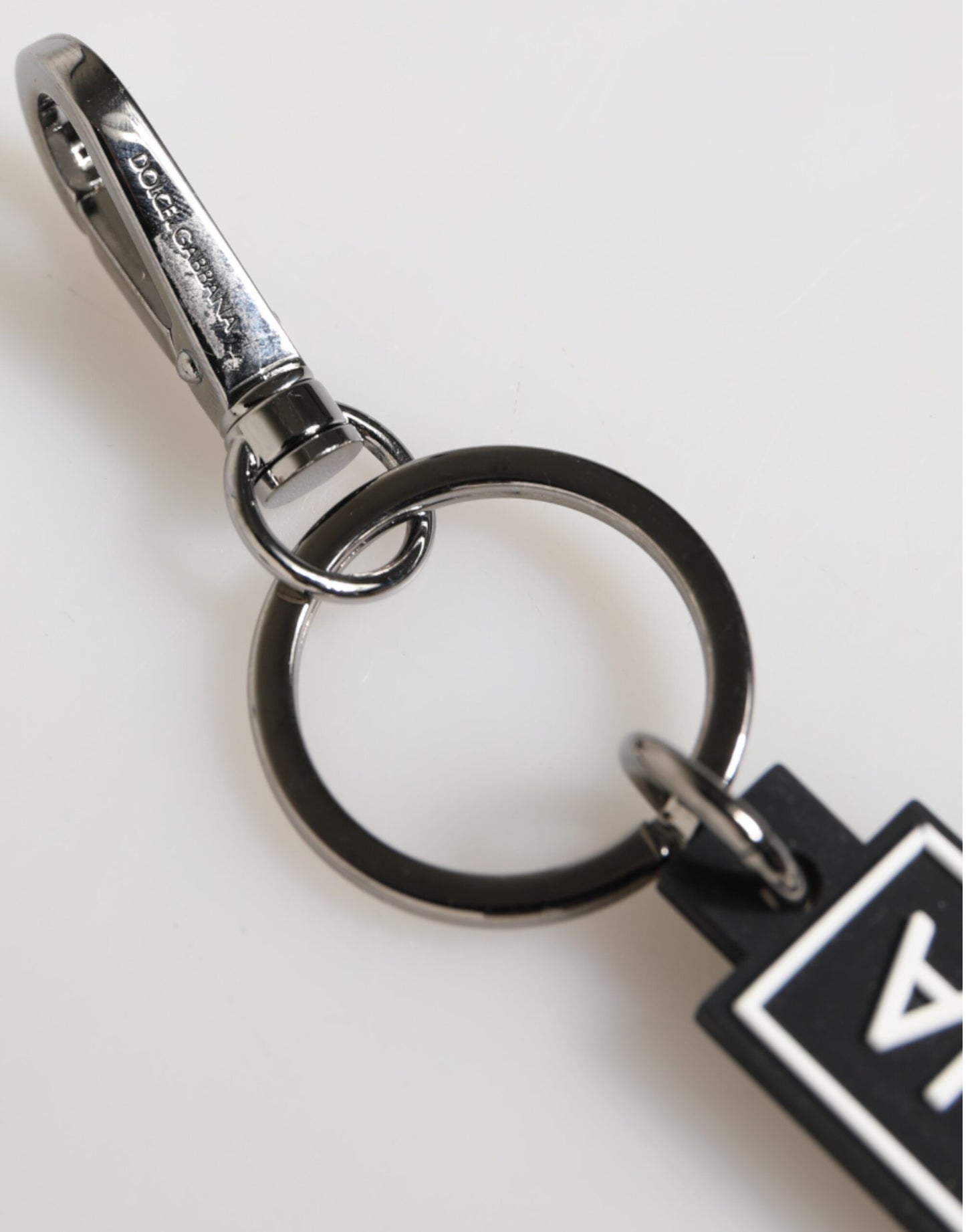 Black White DG Rubber Logo Silver Men's Holder Keyring-Dolce & Gabbana-LabelTerrace.com