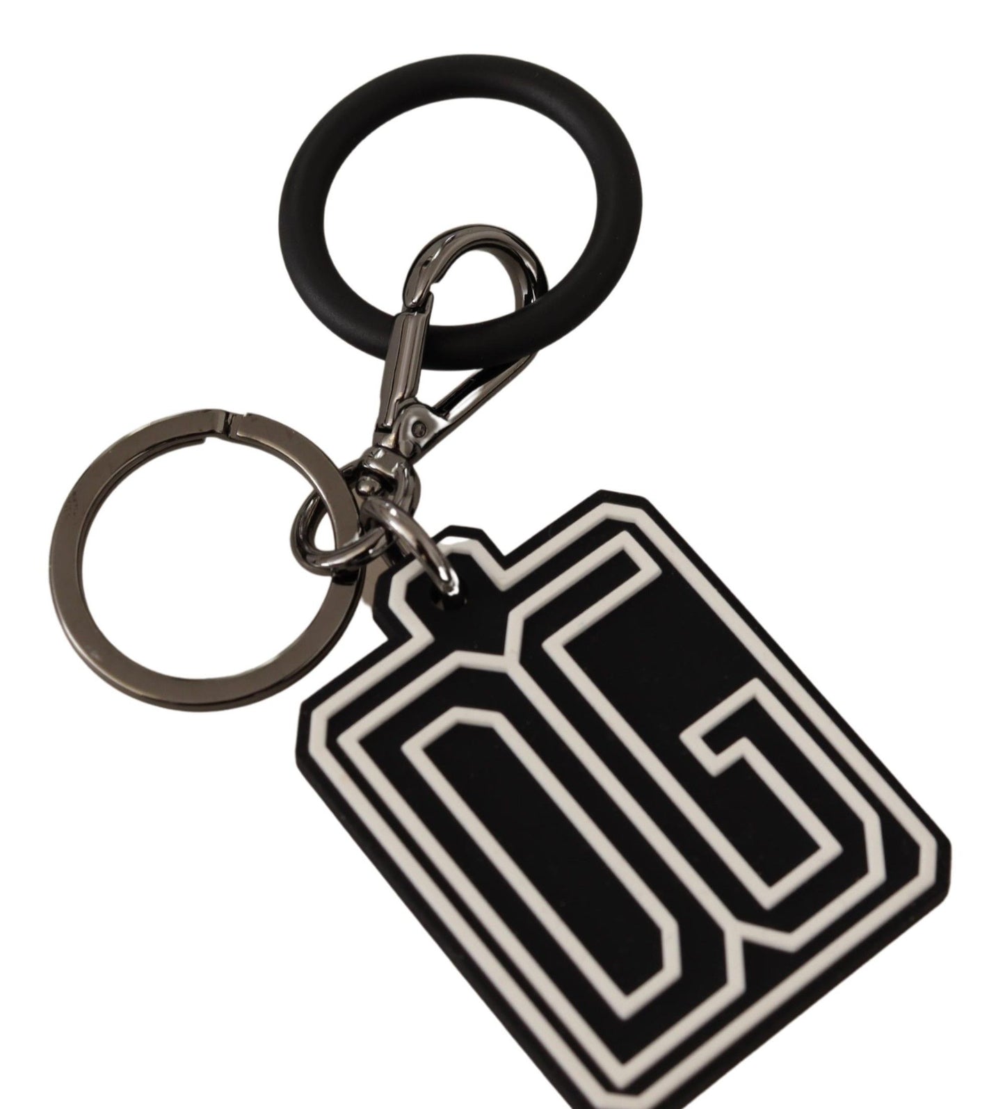Black White DG Rubber Logo Silver Ring Keychain-Dolce & Gabbana-LabelTerrace.com
