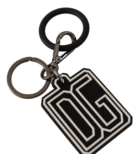 Black White DG Rubber Logo Silver Ring Keychain-Dolce & Gabbana-LabelTerrace.com