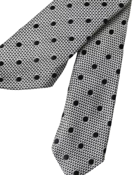 Black White Dot Fantasy Silk Adjustable Men Tie-Dolce & Gabbana-LabelTerrace.com