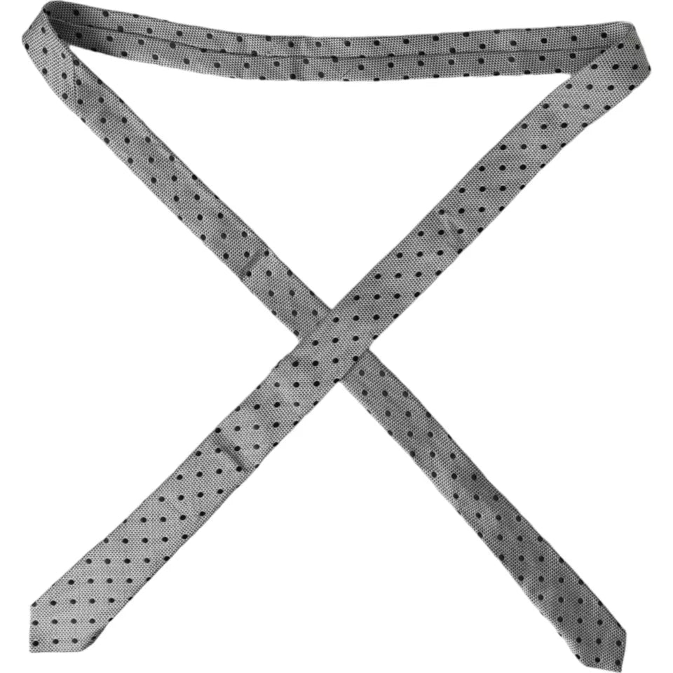 Black White Dot Fantasy Silk Adjustable Men Tie-Dolce & Gabbana-LabelTerrace.com