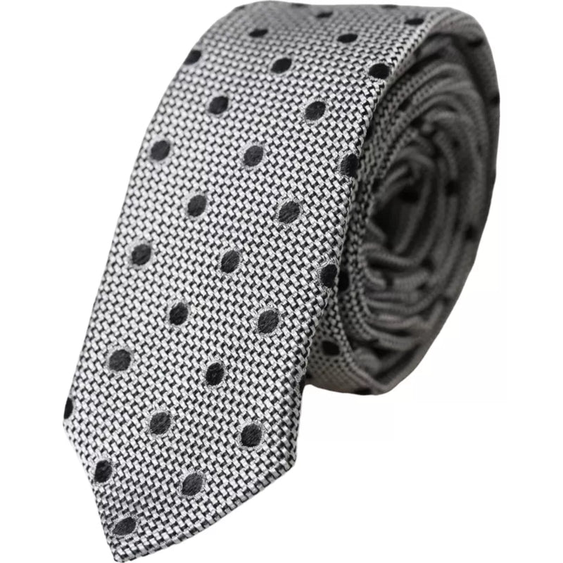 Black White Dot Fantasy Silk Adjustable Men Tie-Dolce & Gabbana-LabelTerrace.com