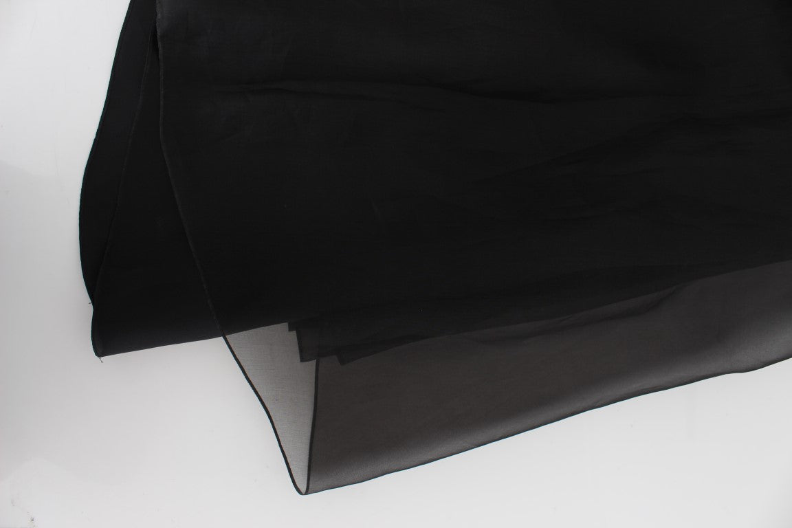 Black White Floral Silk Sheath Gown Dress-Dolce & Gabbana-LabelTerrace.com