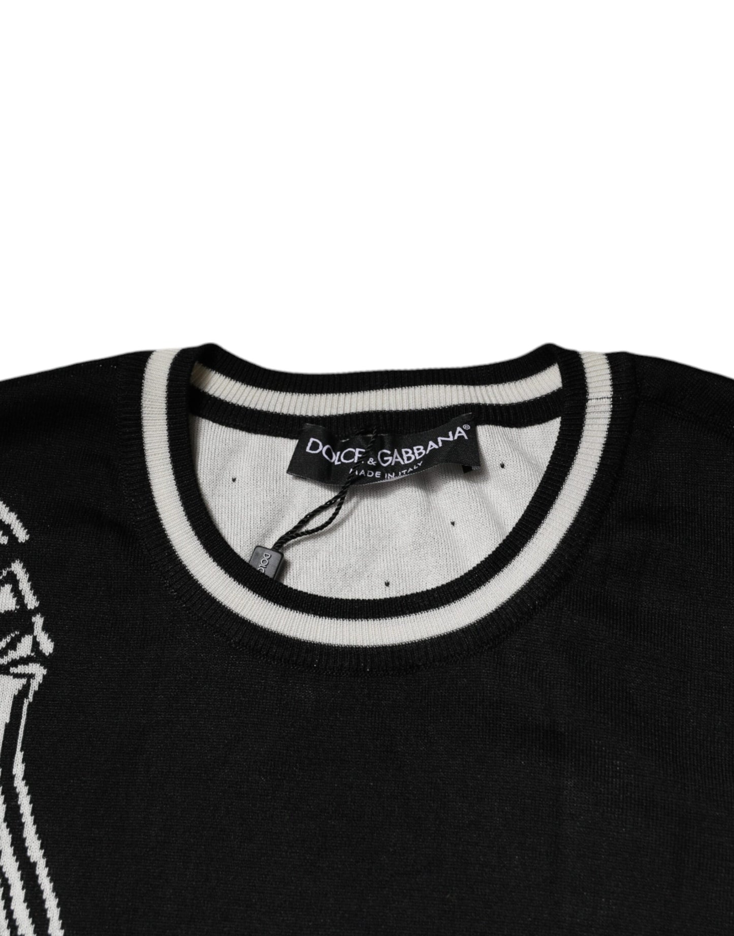 Black White Guitar Silk Crew Neck Sweater-Dolce & Gabbana-LabelTerrace.com