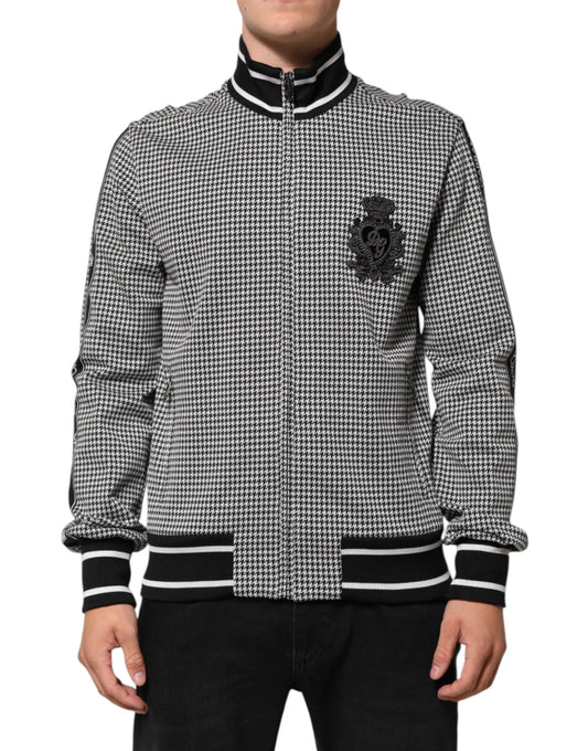 Black White Houndstooth Wool Crest Jacket Sweater-Dolce & Gabbana-LabelTerrace.com
