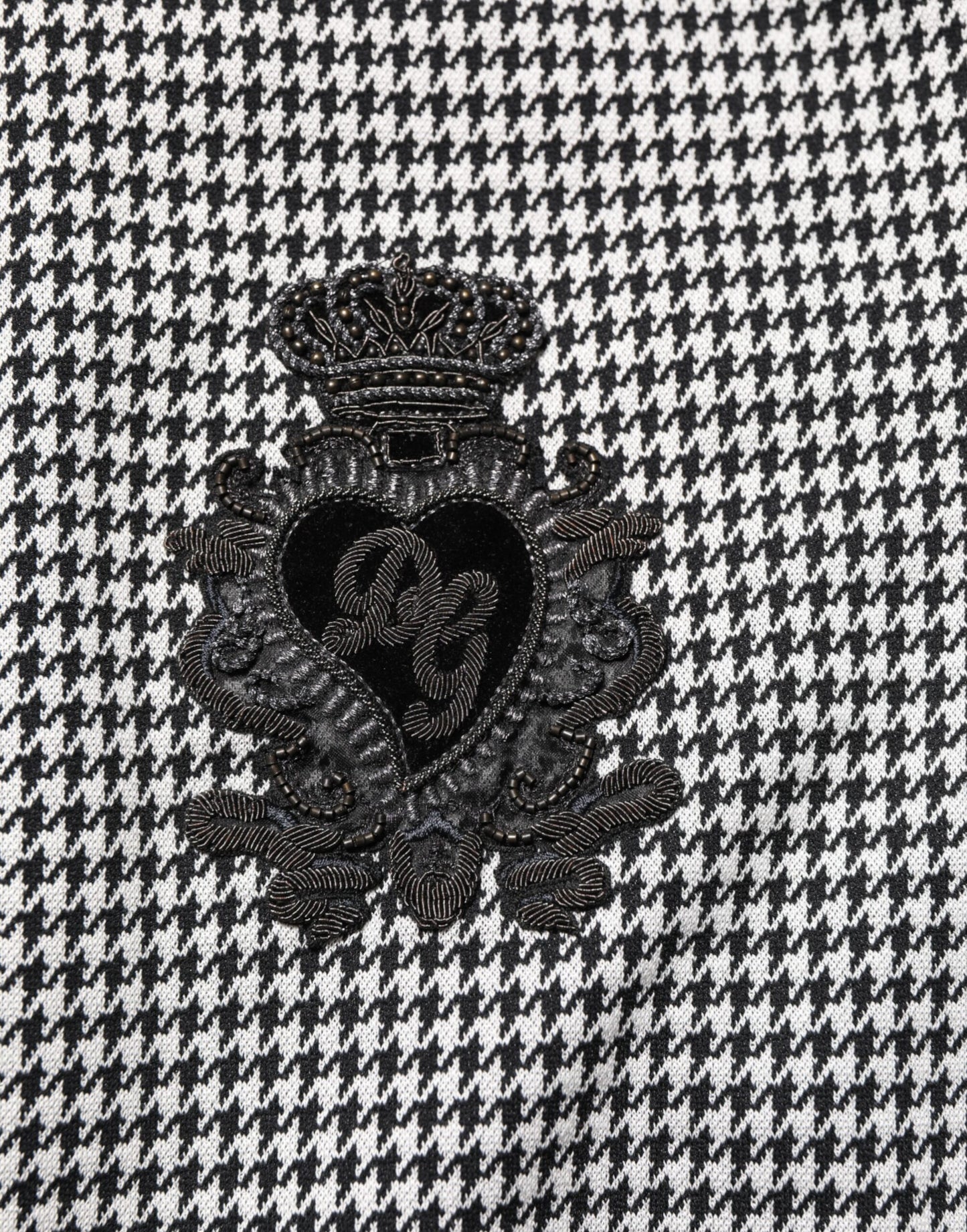 Black White Houndstooth Wool Crest Jacket Sweater-Dolce & Gabbana-LabelTerrace.com