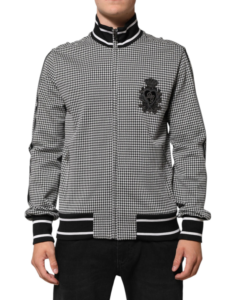 Black White Houndstooth Wool Crest Jacket Sweater-Dolce & Gabbana-LabelTerrace.com