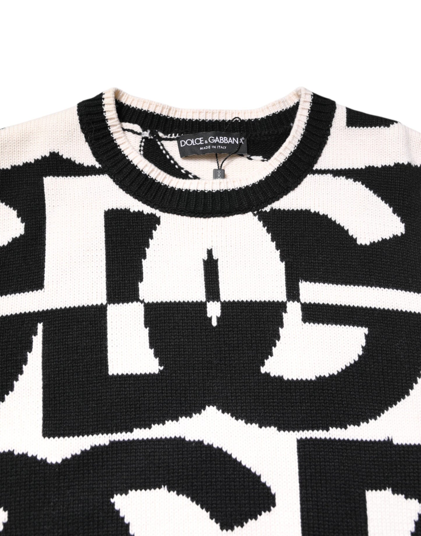 Black White Knit Logo Print Pullover Sweater-Dolce & Gabbana-LabelTerrace.com