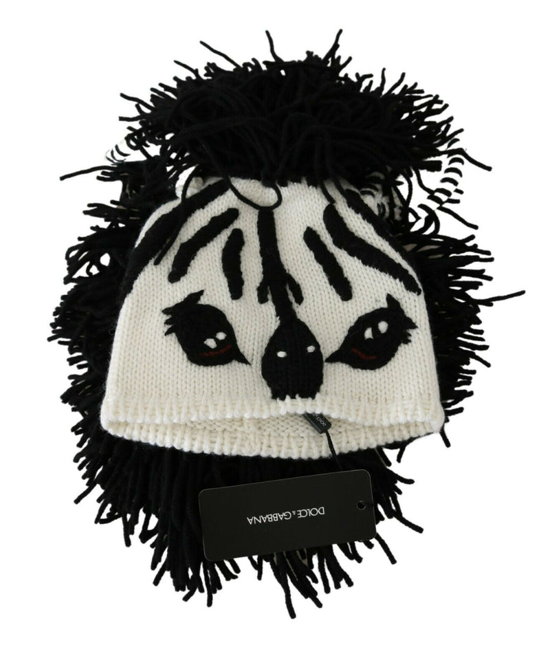 Black White Knitted Cashmere Animal Design Hat-Dolce & Gabbana-LabelTerrace.com