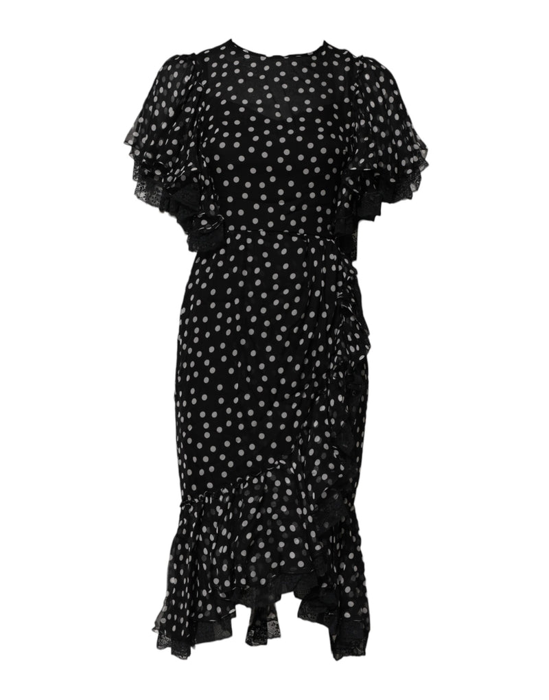 Black White Lace Polka Dot Chiffon Dress-Dolce & Gabbana-LabelTerrace.com